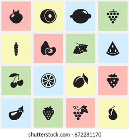 Set Of 16 Editable Berry Icons. Includes Symbols Such As Berry, Lime, Avocado And More. Can Be Used For Web, Mobile, UI And Infographic Design.