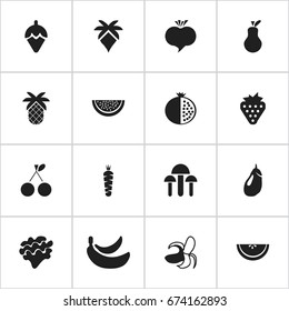 Set Of 16 Editable Berry Icons. Includes Symbols Such As Jungle Fruit, Lettuce, Delicious And More. Can Be Used For Web, Mobile, UI And Infographic Design.