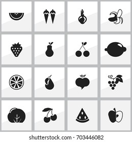 Set Of 16 Editable Berry Icons. Includes Symbols Such As Cauliflower, Sativum, Cantaloupe And More. Can Be Used For Web, Mobile, UI And Infographic Design.