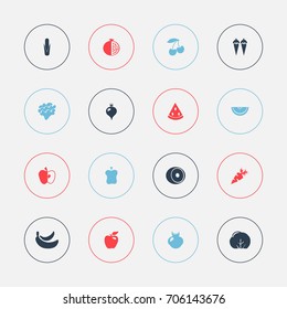 Set Of 16 Editable Berry Icons. Includes Symbols Such As Cantaloupe, Apple, Jungle Fruit And More. Can Be Used For Web, Mobile, UI And Infographic Design.