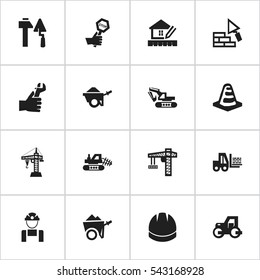 Set Of 16 Editable Building Icons. Includes Symbols Such As Truck, Facing, Notice Object And More. Can Be Used For Web, Mobile, UI And Infographic Design.