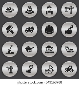 Set Of 16 Editable Building Icons. Includes Symbols Such As Lifting Equipment, Elevator, Hardhat And More. Can Be Used For Web, Mobile, UI And Infographic Design.