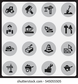 Set Of 16 Editable Building Icons. Includes Symbols Such As Hands , Mule, Handcart. Can Be Used For Web, Mobile, UI And Infographic Design.
