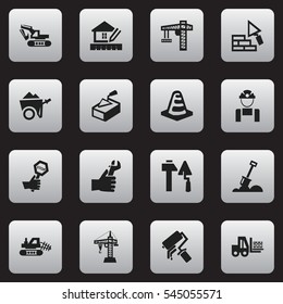 Set Of 16 Editable Building Icons. Includes Symbols Such As Employee , Truck , Handcart. Can Be Used For Web, Mobile, UI And Infographic Design.