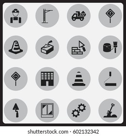 Set Of 16 Editable Building Icons. Includes Symbols Such As Employee, Balcony, Facing And More. Can Be Used For Web, Mobile, UI And Infographic Design.