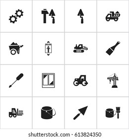 Set Of 16 Editable Building Icons. Includes Symbols Such As Mule, Truck, Balcony And More. Can Be Used For Web, Mobile, UI And Infographic Design.