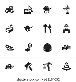 Set Of 16 Editable Building Icons. Includes Symbols Such As Endurance, Notice Object, Spatula And More. Can Be Used For Web, Mobile, UI And Infographic Design.