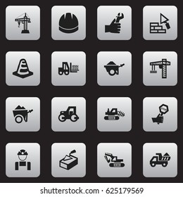 Set Of 16 Editable Building Icons. Includes Symbols Such As Truck, Mule, Employee And More. Can Be Used For Web, Mobile, UI And Infographic Design.