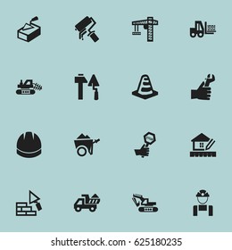 Set Of 16 Editable Building Icons. Includes Symbols Such As Camion , Handcart , Notice Object. Can Be Used For Web, Mobile, UI And Infographic Design.
