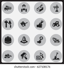 Set Of 16 Editable Building Icons. Includes Symbols Such As Endurance, Mule, Scrub And More. Can Be Used For Web, Mobile, UI And Infographic Design.