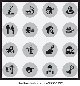 Set Of 16 Editable Building Icons. Includes Symbols Such As Trolley, Oar, Facing And More. Can Be Used For Web, Mobile, UI And Infographic Design.