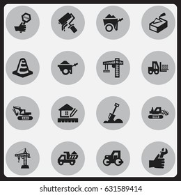 Set Of 16 Editable Building Icons. Includes Symbols Such As Camion, Mule, Scrub And More. Can Be Used For Web, Mobile, UI And Infographic Design.