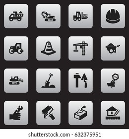 Set Of 16 Editable Building Icons. Includes Symbols Such As Endurance, Camion, Notice Object And More. Can Be Used For Web, Mobile, UI And Infographic Design.