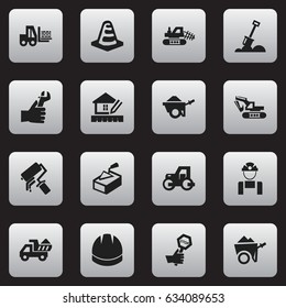 Set Of 16 Editable Building Icons. Includes Symbols Such As Oar, Notice Object, Mule And More. Can Be Used For Web, Mobile, UI And Infographic Design.