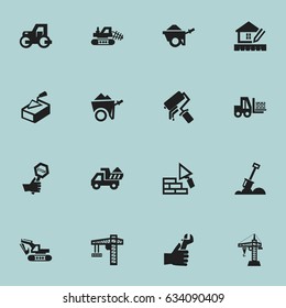 Set Of 16 Editable Building Icons. Includes Symbols Such As Elevator, Hands , Camion. Can Be Used For Web, Mobile, UI And Infographic Design.