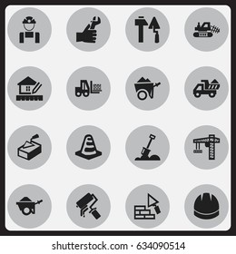 Set Of 16 Editable Building Icons. Includes Symbols Such As Facing, Camion, Oar And More. Can Be Used For Web, Mobile, UI And Infographic Design.