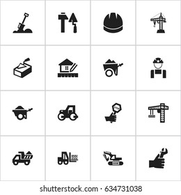 Set Of 16 Editable Building Icons. Includes Symbols Such As Spatula, Oar, Home Scheduling And More. Can Be Used For Web, Mobile, UI And Infographic Design.