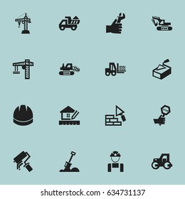 Set Of 16 Editable Building Icons. Includes Symbols Such As Employee, Hardhat, Facing And More. Can Be Used For Web, Mobile, UI And Infographic Design.