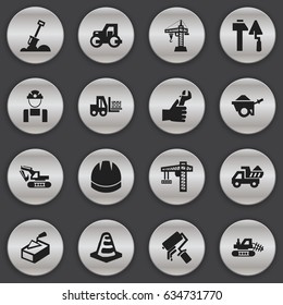 Set Of 16 Editable Building Icons. Includes Symbols Such As Scrub, Lifting Equipment, Elevator And More. Can Be Used For Web, Mobile, UI And Infographic Design.