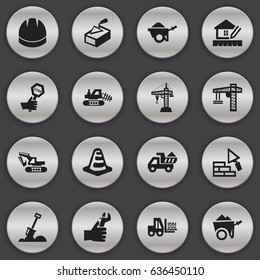 Set Of 16 Editable Building Icons. Includes Symbols Such As Truck, Lifting Equipment, Home Scheduling And More. Can Be Used For Web, Mobile, UI And Infographic Design.