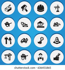 Set Of 16 Editable Building Icons. Includes Symbols Such As Scrub, Mule, Lifting Equipment And More. Can Be Used For Web, Mobile, UI And Infographic Design.