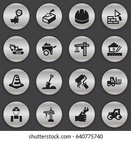 Set Of 16 Editable Building Icons. Includes Symbols Such As Lifting Equipment, Handcart , Oar. Can Be Used For Web, Mobile, UI And Infographic Design.