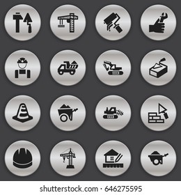 Set Of 16 Editable Building Icons. Includes Symbols Such As Notice Object, Scrub, Lifting Equipment And More. Can Be Used For Web, Mobile, UI And Infographic Design.