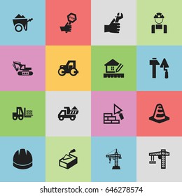 Conjunto De 16 Ícones De Construção Editáveis. Inclui Símbolos Como Agendamento Doméstico, Objeto De Aviso, Facing E Muito Mais. Pode Ser Usado Para Web, Mobile, UI E Design Infográfico.