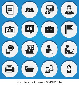 Set Of 16 Editable Bureau Icons. Includes Symbols Such As Pennant, File, Comment And More. Can Be Used For Web, Mobile, UI And Infographic Design.