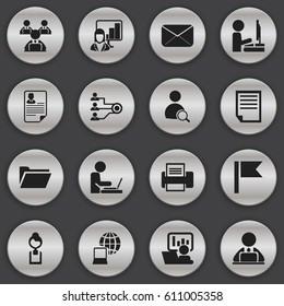 Set Of 16 Editable Bureau Icons. Includes Symbols Such As Pennant, Publicity, Document And More. Can Be Used For Web, Mobile, UI And Infographic Design.