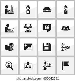 Set Of 16 Editable Bureau Icons. Includes Symbols Such As Authentication, Floppy, Architecture And More. Can Be Used For Web, Mobile, UI And Infographic Design.