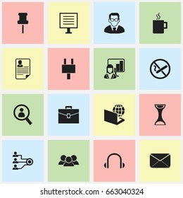 Set Of 16 Editable Bureau Icons. Includes Symbols Such As Epistle, Architecture, Display And More. Can Be Used For Web, Mobile, UI And Infographic Design.