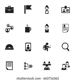 Set Of 16 Editable Bureau Icons. Includes Symbols Such As File, Portfolio, Telephone And More. Can Be Used For Web, Mobile, UI And Infographic Design.