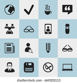 Set Of 16 Editable Bureau Icons. Includes Symbols Such As Control, Monitor, Spectacle And More. Can Be Used For Web, Mobile, UI And Infographic Design.
