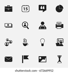 Set Of 16 Editable Bureau Icons. Includes Symbols Such As Printing Machine, Publicity, Epistle And More. Can Be Used For Web, Mobile, UI And Infographic Design.