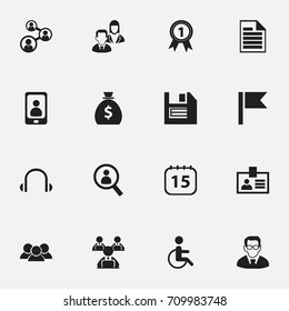 Set Of 16 Editable Bureau Icons. Includes Symbols Such As Badge, Pennant, Magnifier And More. Can Be Used For Web, Mobile, UI And Infographic Design.