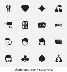 Set Of 16 Editable Business Icons. Includes Symbols Such As Card Suits, Blackjack, Tracking Cam And More. Can Be Used For Web, Mobile, UI And Infographic Design.