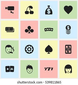 Set Of 16 Editable Business Icons. Includes Symbols Such As Black Heart, Moneybag, Smoker And More. Can Be Used For Web, Mobile, UI And Infographic Design.