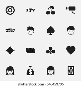 Set Of 16 Editable Business Icons. Includes Symbols Such As Game Card, Card Suits, Berry; And More. Can Be Used For Web, Mobile, UI And Infographic Design.