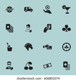 Set Of 16 Editable Business Icons. Includes Symbols Such As Agent, Male Player, Diamond Cards And More. Can Be Used For Web, Mobile, UI And Infographic Design.