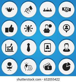 Set Of 16 Editable Business Icons. Includes Symbols Such As Payment, Smartphone, Ergonomic Seat And More. Can Be Used For Web, Mobile, UI And Infographic Design.