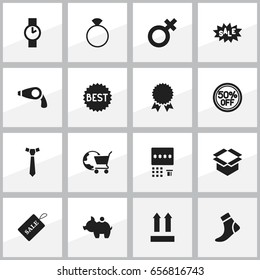 Set Of 16 Editable Business Icons. Includes Symbols Such As Cash Collecting, Jewelry, Necktie And More. Can Be Used For Web, Mobile, UI And Infographic Design.