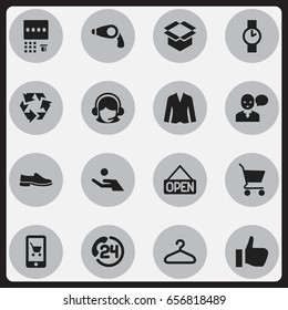 Set Of 16 Editable Business Icons. Includes Symbols Such As Cardigan, Suspender, E-Commerce And More. Can Be Used For Web, Mobile, UI And Infographic Design.