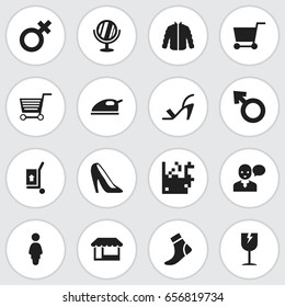 Set Of 16 Editable Business Icons. Includes Symbols Such As Handcart, Woman Symbol , Steam Iron. Can Be Used For Web, Mobile, UI And Infographic Design.