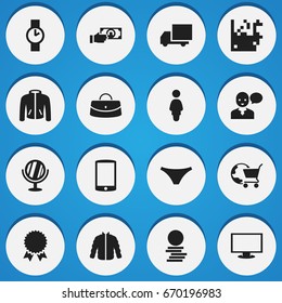 Set Of 16 Editable Business Icons. Includes Symbols Such As Medal, Sweater, Talking Male And More. Can Be Used For Web, Mobile, UI And Infographic Design.