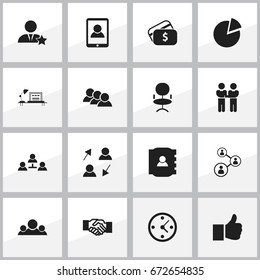 Set Of 16 Editable Business Icons. Includes Symbols Such As Agreement, Circle Diagram, Smartphone And More. Can Be Used For Web, Mobile, UI And Infographic Design.