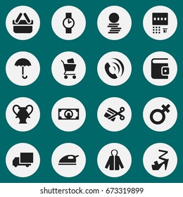 Set Of 16 Editable Business Icons. Includes Symbols Such As Amphora, Scissors, O Clock And More. Can Be Used For Web, Mobile, UI And Infographic Design.