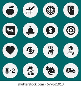 Set Of 16 Editable Business Icons. Includes Symbols Such As Puzzle, Dog Fighting Bet, Male Player And More. Can Be Used For Web, Mobile, UI And Infographic Design.