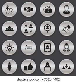 Set Of 16 Editable Business Icons. Includes Symbols Such As Rally, Partnership, Team And More. Can Be Used For Web, Mobile, UI And Infographic Design.