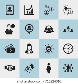 Set Of 16 Editable Business Icons. Includes Symbols Such As Bulb, Payment, Businesswoman And More. Can Be Used For Web, Mobile, UI And Infographic Design.